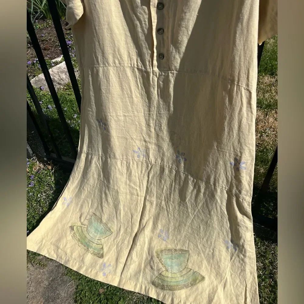 Blue Fish Hand Painted Linen Dress - Picture 4 of 14